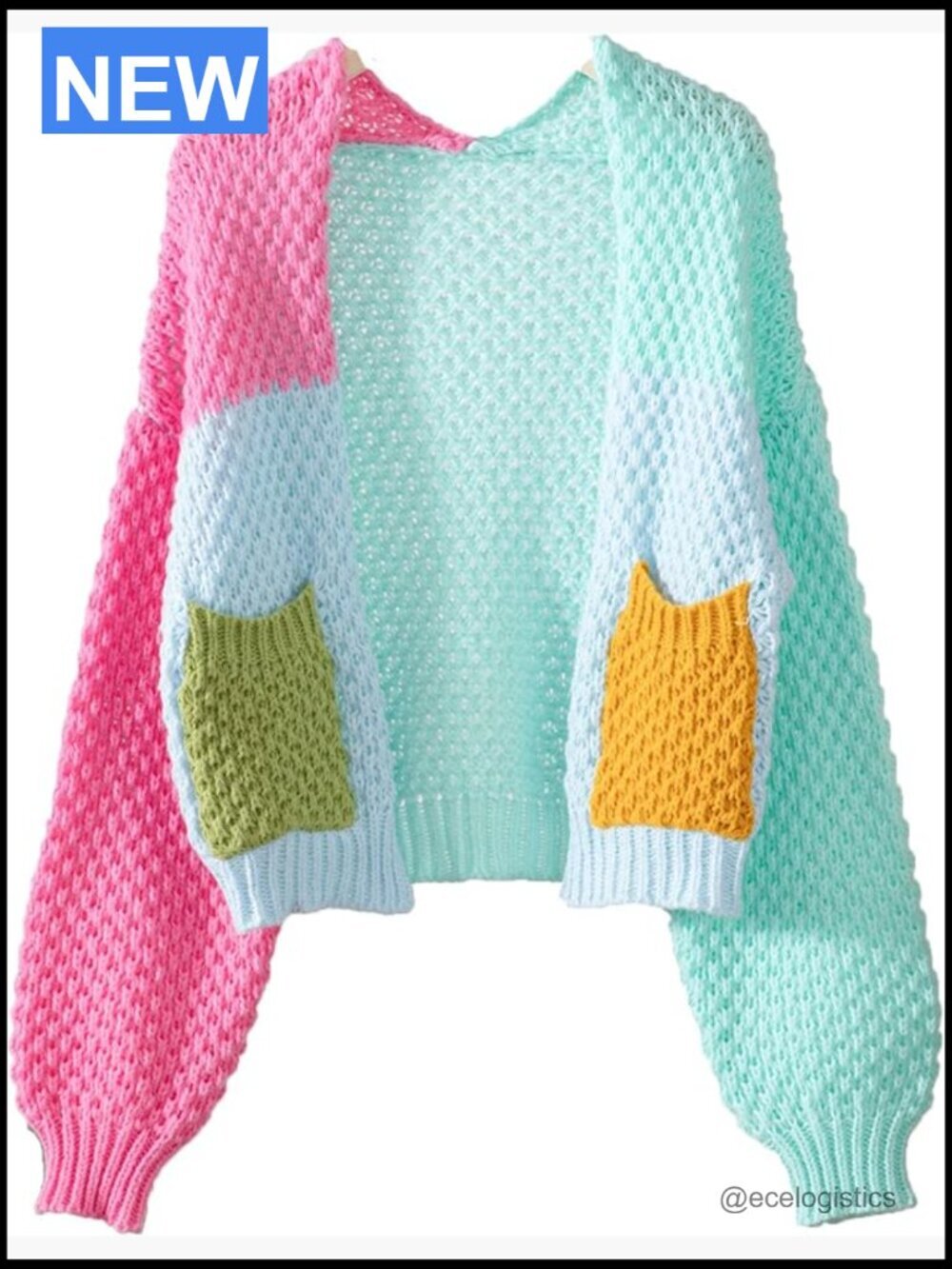Color Block Chunky Cable Knit Oversized Long Sleeve Cardigan Sweater
